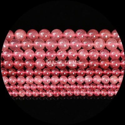 Perlas de forma redonda de pedra preciosa Quartzo rosa e quartzo de morango Fios de contas soltos para brincos