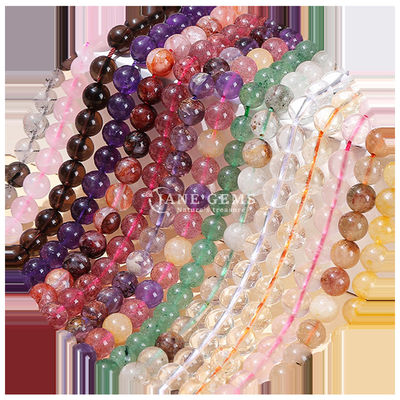 Perlas de forma redonda de pedra preciosa Quartzo rosa e quartzo de morango Fios de contas soltos para brincos