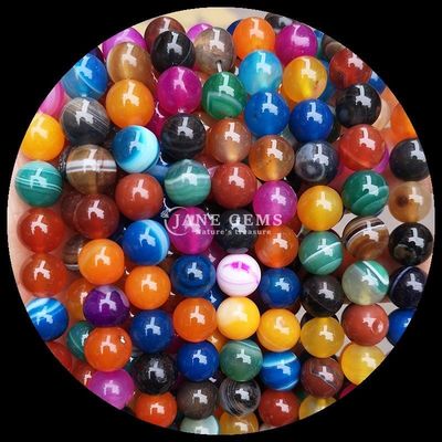 Multicolor de corte redonda de pedras preciosas contas amarelo azul de raias ágata para fazer jóias e pulseiras de cura