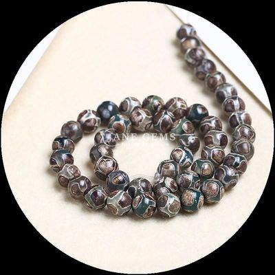 DIY Jewelry Making Essential Multicolor Tibetan Agate Beads Three Eyes Dzi Loose Bead Strands com técnica polida