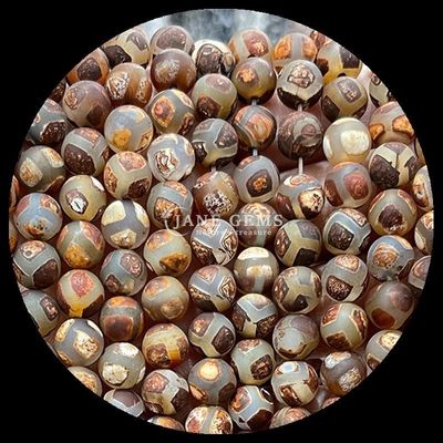 DIY Jewelry Making Essential Multicolor Tibetan Agate Beads Three Eyes Dzi Loose Bead Strands com técnica polida