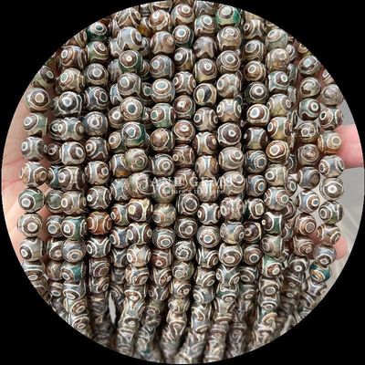 DIY Jewelry Making Essential Multicolor Tibetan Agate Beads Three Eyes Dzi Loose Bead Strands com técnica polida