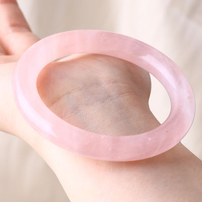 Pedra natural de cristal polido rosa rosa quartzo bracelete de cristal jóias para presente de aniversário