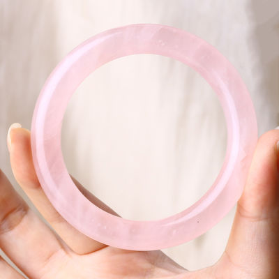 Pedra natural de cristal polido rosa rosa quartzo bracelete de cristal jóias para presente de aniversário