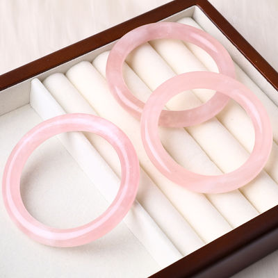 Pedra natural de cristal polido rosa rosa quartzo bracelete de cristal jóias para presente de aniversário