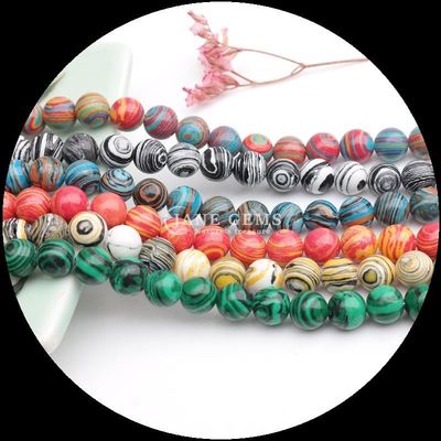 Perlas de pedra preciosa Várias cores sintéticas Perlas de malaquita para fabricação de jóias DIY